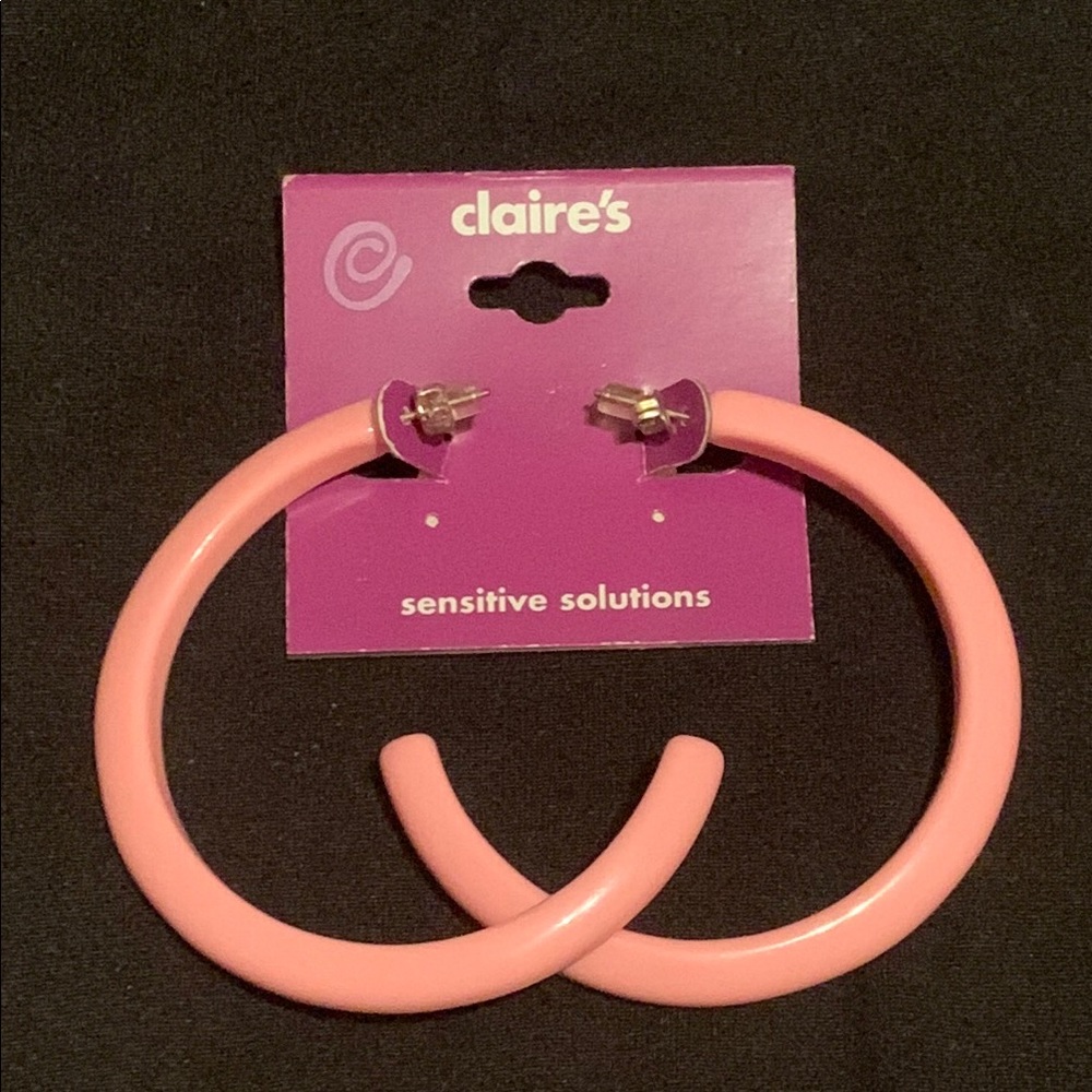 Y2K Claire’s Pink Plastic Half Hoop Earrings Sensitive Solutions NWT